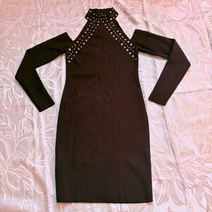 BEBE Jewelled Neck Bodycon Cold Shoulder Sweater Dress - BNWT - Size Small